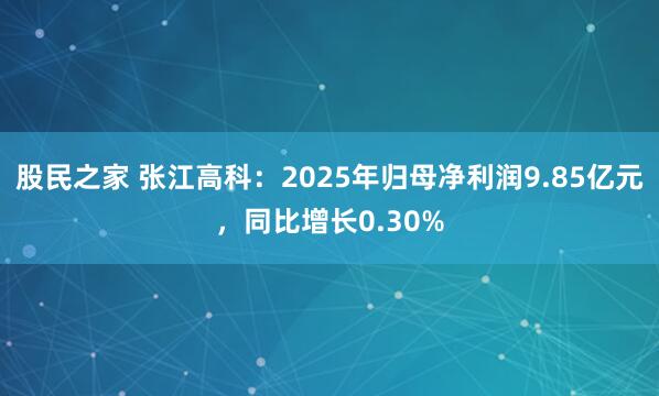股民之家 张江高科：2025年归母净利润9.85亿元，同比增长0.30%